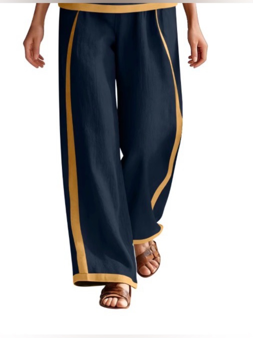 Unbranded High Rise Wide Leg Side Stripe Ankle Pants - M